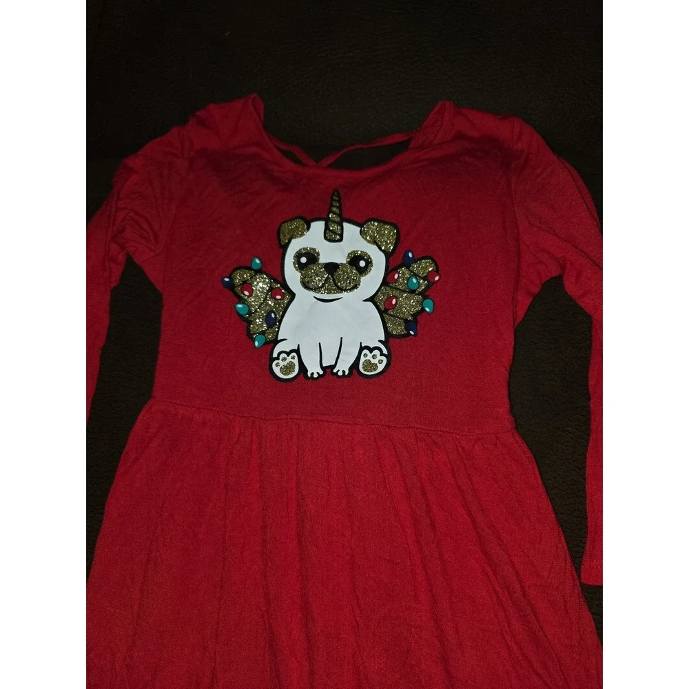 Justice holiday‎ Christmas pugicorn red dress size 6 7 dog